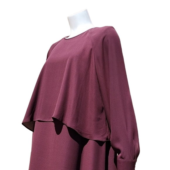 WHO WHAT WEAR WWW Burgundy Chiffon Caplet Dress L Cape Long Sleeve MODEST - Picture 9 of 16